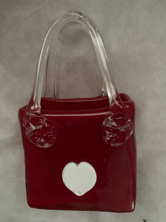 Handmade Other - Murano Style Red Art Glass Purse Vase White Heart Vintage NWOT